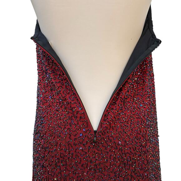 VTG Y2K Red Ombré Beaded Gown Dress Lg Strappy Open Back Fairy Vampy Whimsigoth - Picture 8 of 16